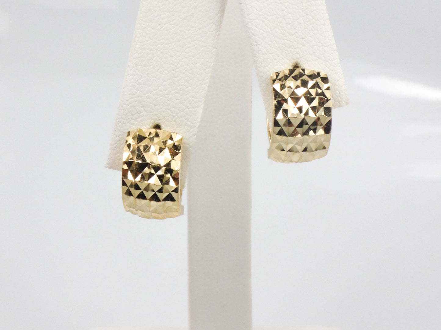 Vintage Solid 14k Yellow Gold Huggie Hoop Earrings with Diamond Cut Design