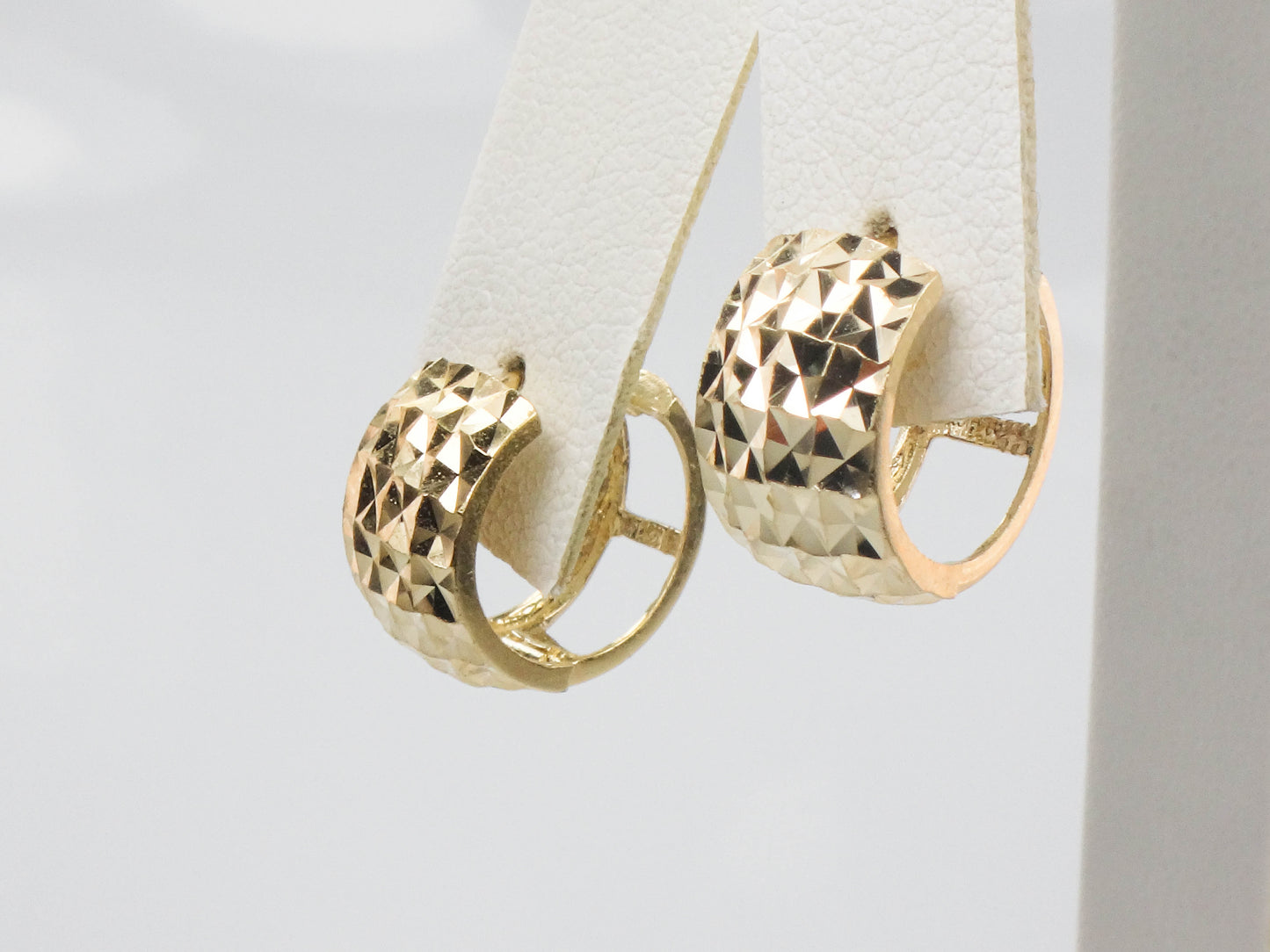 Vintage Solid 14k Yellow Gold Huggie Hoop Earrings with Diamond Cut Design