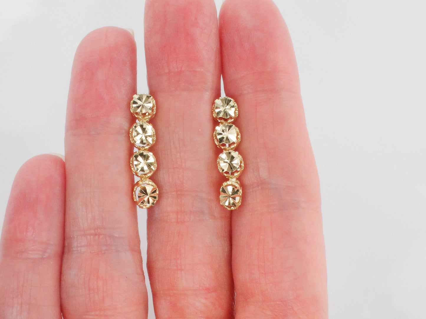 Vintage Solid 14k Yellow Gold Floral Dangle Earrings