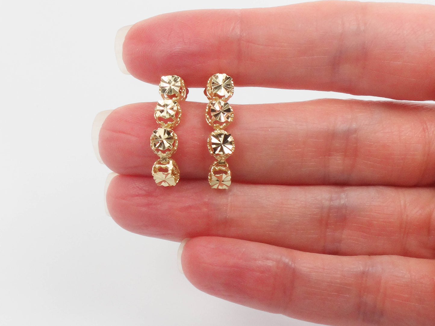 Vintage Solid 14k Yellow Gold Floral Dangle Earrings