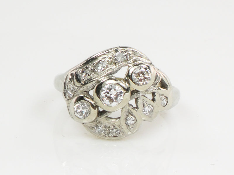 Vintage Art Deco 14k White Gold Diamond Cluster Dinner Ring
