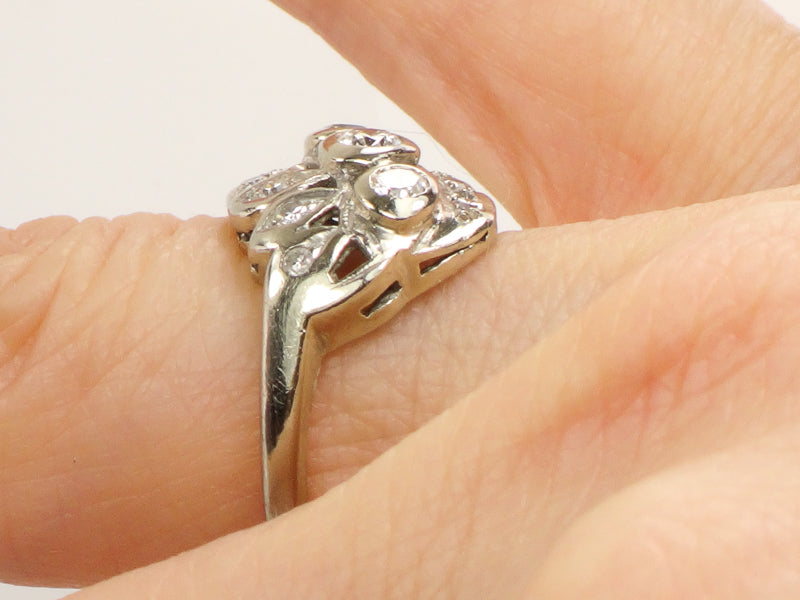 Vintage Art Deco 14k White Gold Diamond Cluster Dinner Ring