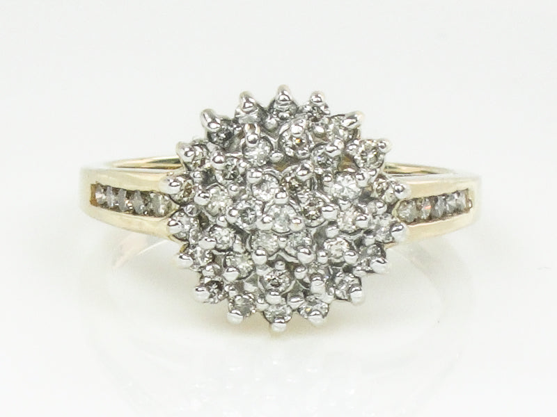 Vintage 10k Two Tone Gold Natural Diamond Round Cluster Ring, Engagement Ring, Size 6.75