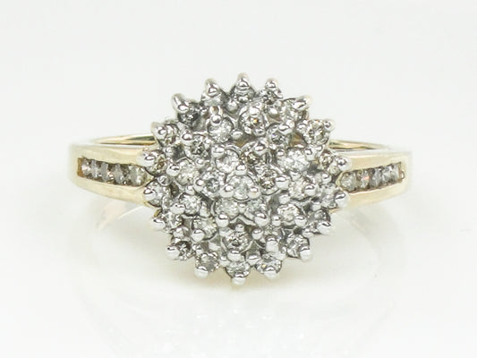 Vintage 10k Two Tone Gold Natural Diamond Round Cluster Ring, Engagement Ring, Size 6.75