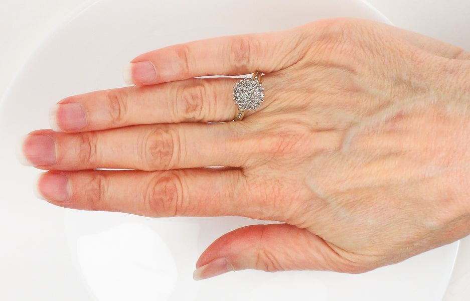 Vintage 10k Two Tone Gold Natural Diamond Round Cluster Ring, Engagement Ring, Size 6.75