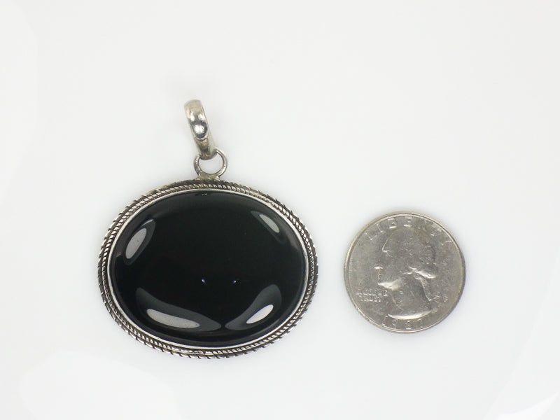 Vintage Large Sterling Silver Black Onyx Pendant