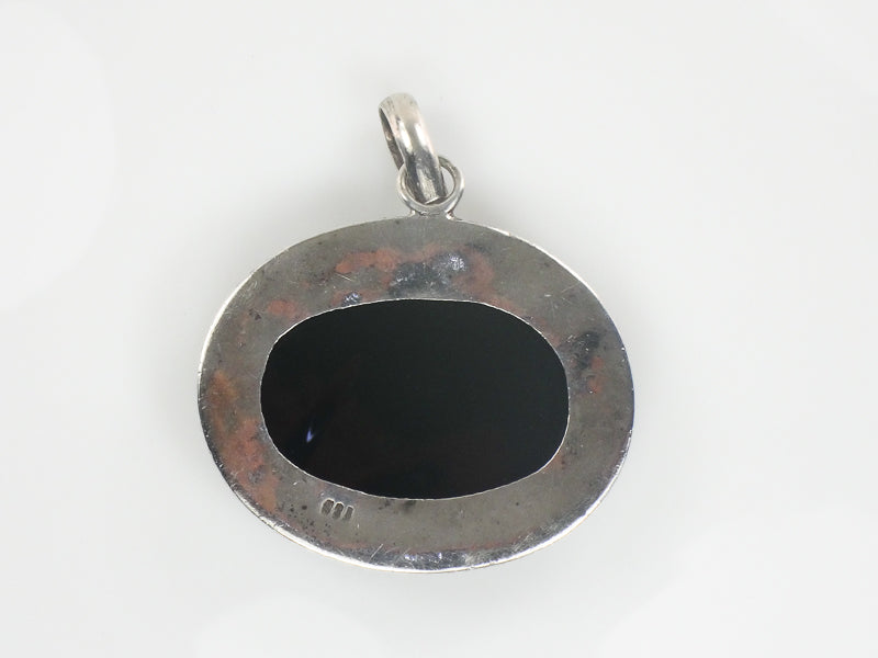 Vintage Large Sterling Silver Black Onyx Pendant