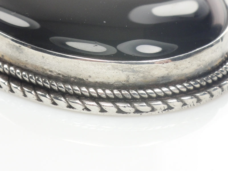 Vintage Large Sterling Silver Black Onyx Pendant