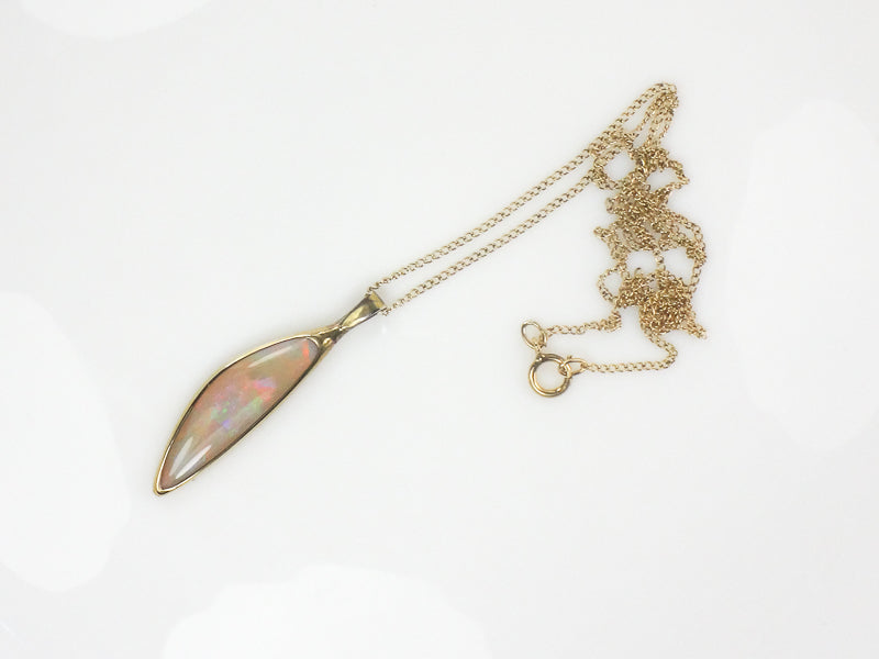 Vintage Gold Filled Large Natural Opal Pendant Necklace 18"
