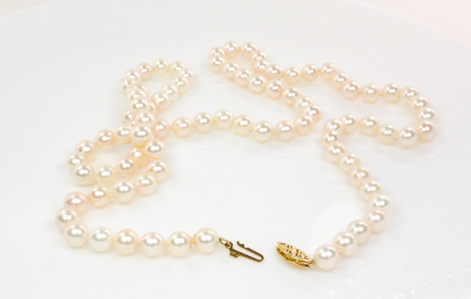 Vintage 14k Yellow Gold Cultured Pearl Necklace, 6.0 - 6.4 mm Strand of Pearls, Bridal Necklace 24"