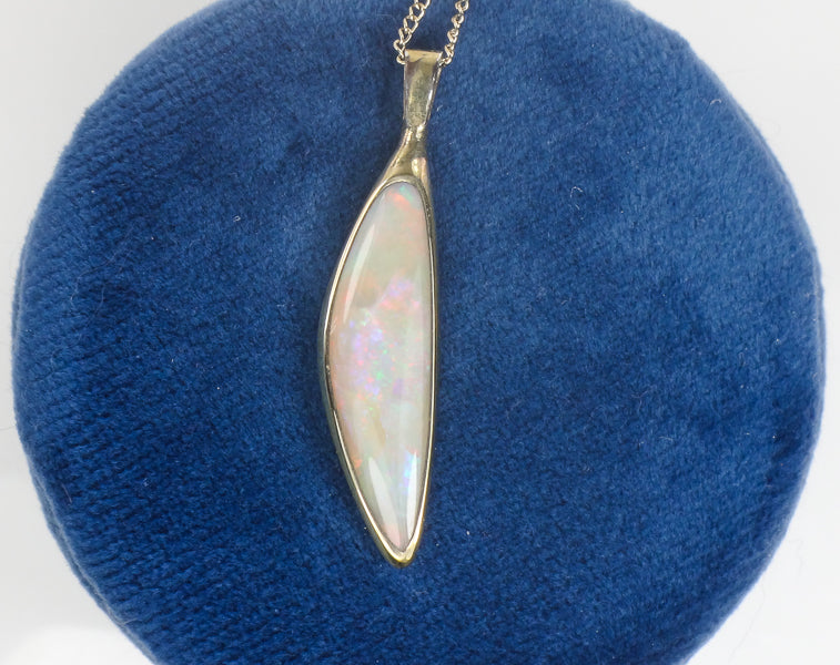 Vintage Gold Filled Large Natural Opal Pendant Necklace 18"