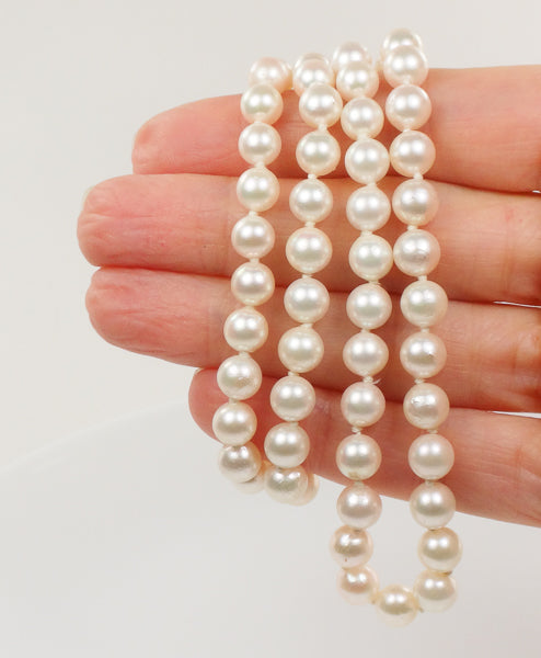 Vintage 14k Yellow Gold Cultured Pearl Necklace, 6.0 - 6.4 mm Strand of Pearls, Bridal Necklace 24"