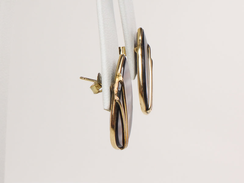 Vintage 14k Yellow Gold Black Onyx Teardrop Shaped Stud Earrings with Post Backs