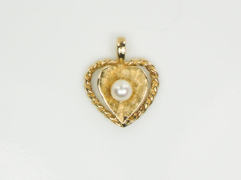 Vintage Small 14k Yellow Gold Cultured Pearl Heart Pendant