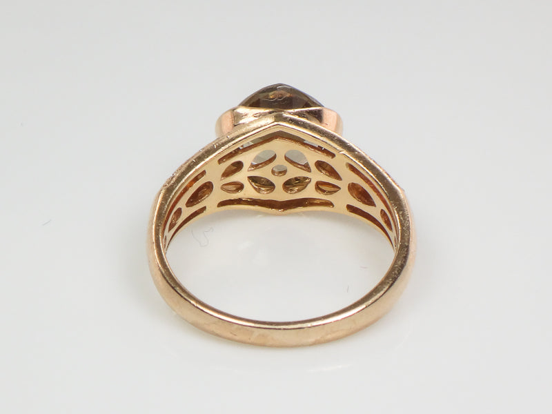 Vintage Le Vian 14k Rose Gold Smoky Quartz and Diamond Ring Size 7