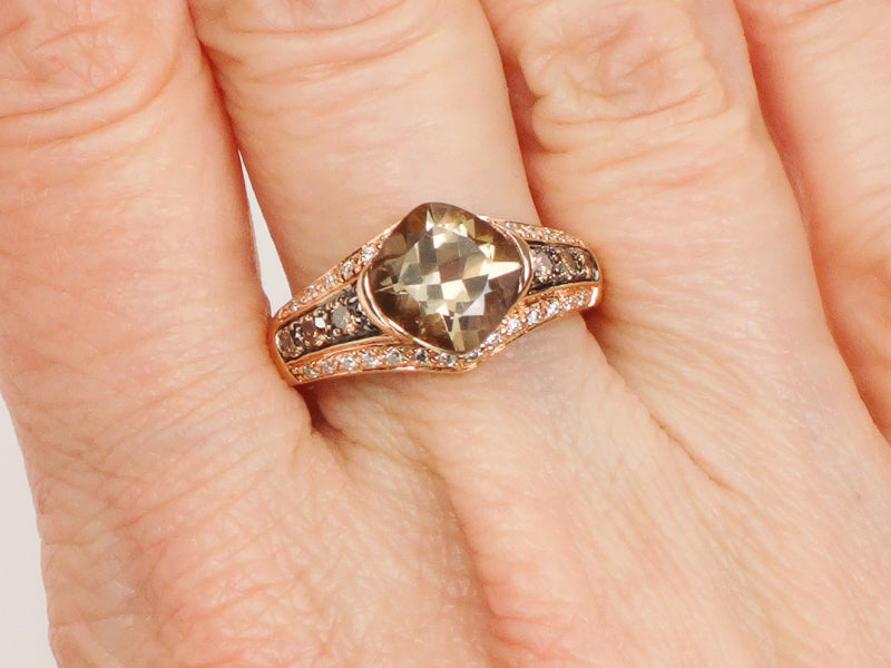 Vintage Le Vian 14k Rose Gold Smoky Quartz and Diamond Ring Size 7
