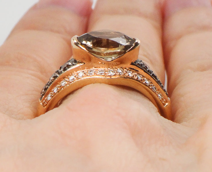 Vintage Le Vian 14k Rose Gold Smoky Quartz and Diamond Ring Size 7
