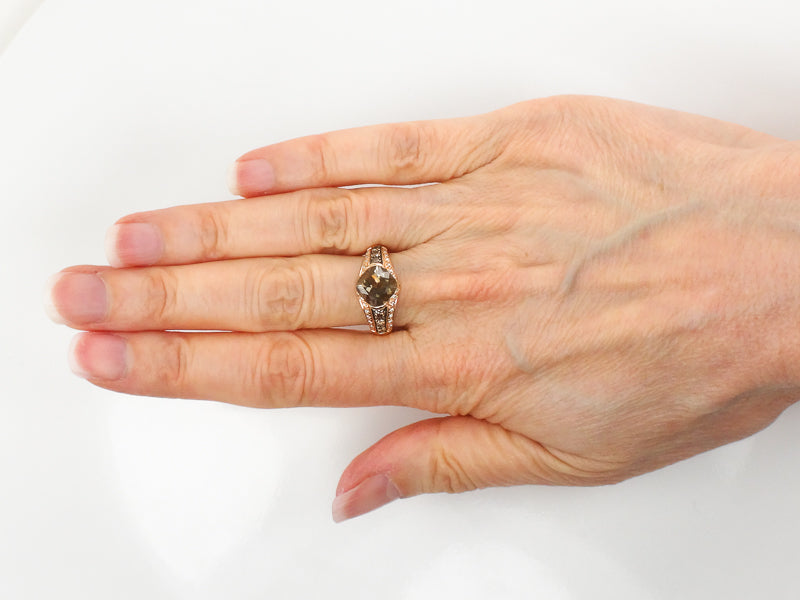 Vintage Le Vian 14k Rose Gold Smoky Quartz and Diamond Ring Size 7