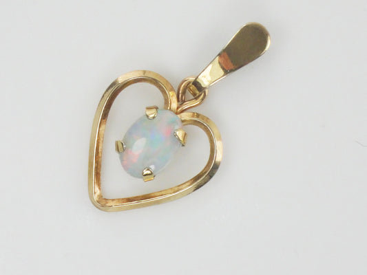 Vintage Gold Tone Natural Opal Heart Pendant - October Birthstone