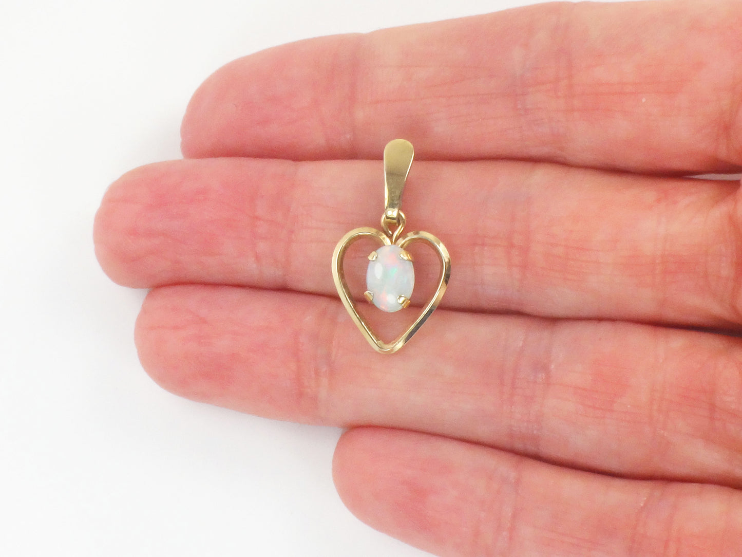 Vintage Gold Tone Natural Opal Heart Pendant - October Birthstone