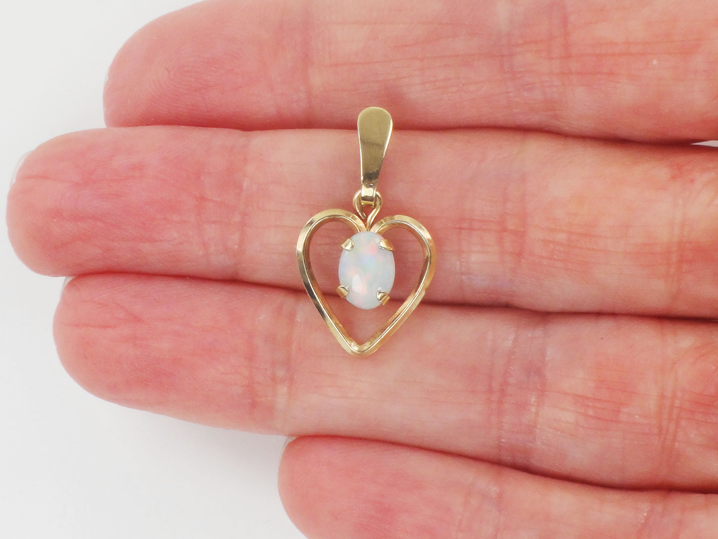 Vintage Gold Tone Natural Opal Heart Pendant - October Birthstone