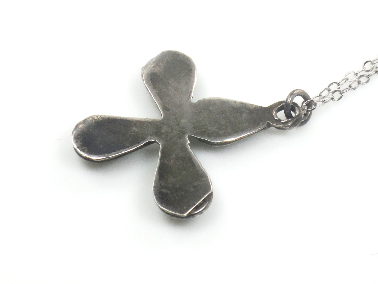 Vintage Long Sterling Silver Native American Style Turquoise Cross Necklace 25"