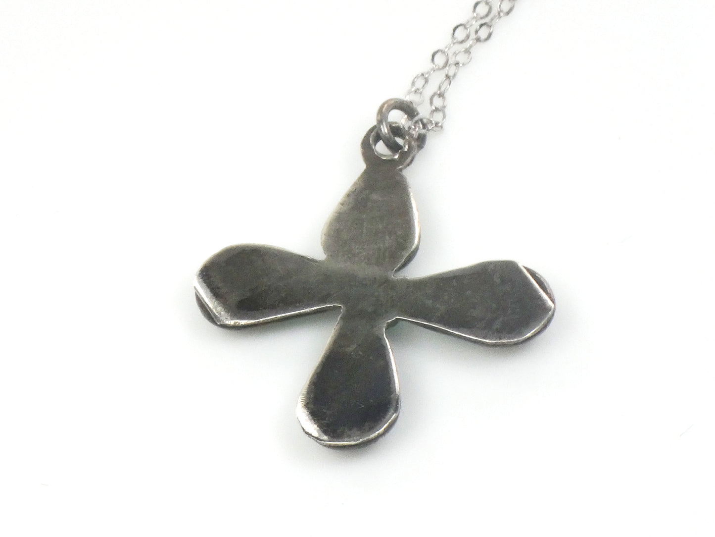 Vintage Long Sterling Silver Native American Style Turquoise Cross Necklace 25"