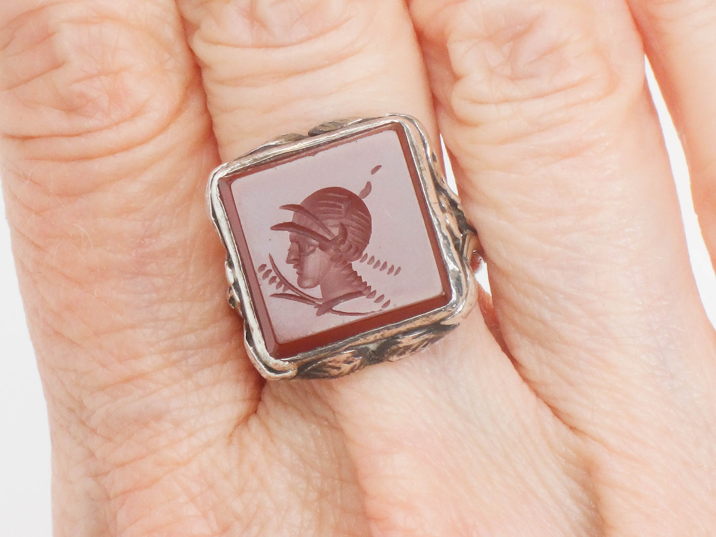 Vintage Antique Sterling Silver Carnelian Intaglio Ring, Ladies Size 5.75