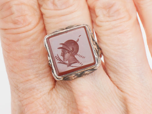Vintage Antique Sterling Silver Carnelian Intaglio Ring, Ladies Size 5.75