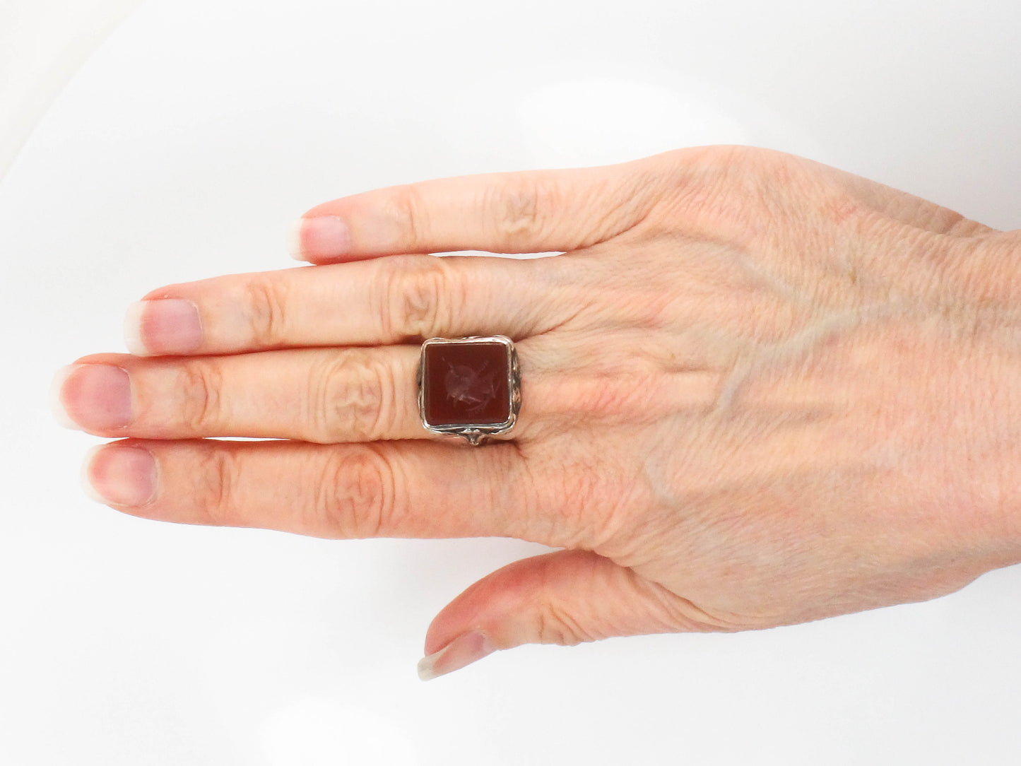 Vintage Antique Sterling Silver Carnelian Intaglio Ring, Ladies Size 5.75