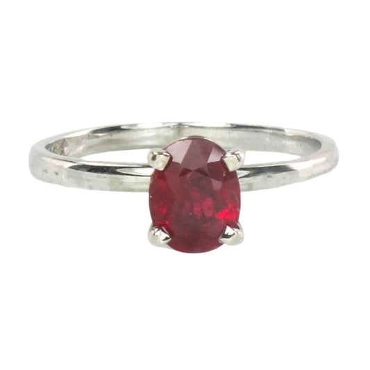 Estate 18k White Gold Oval Cut Ruby Solitaire Ring, Approx. 1.5 Carat Ruby Engagement Ring Size 9