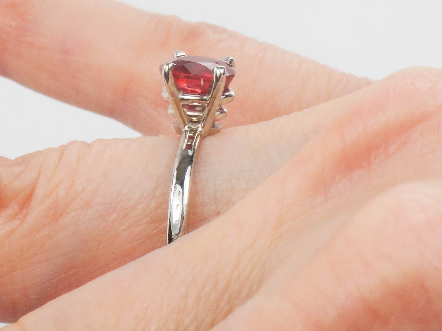 Estate 18k White Gold Oval Cut Ruby Solitaire Ring, Approx. 1.5 Carat Ruby Engagement Ring Size 9