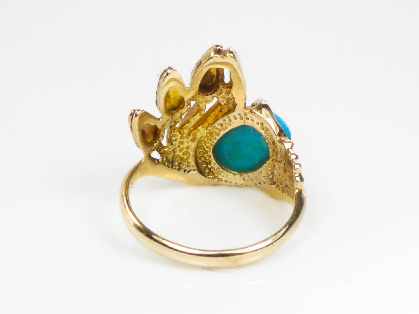 Vintage 10k Yellow and Rose Gold Turquoise Ring with Leaves and Berries, Size 4