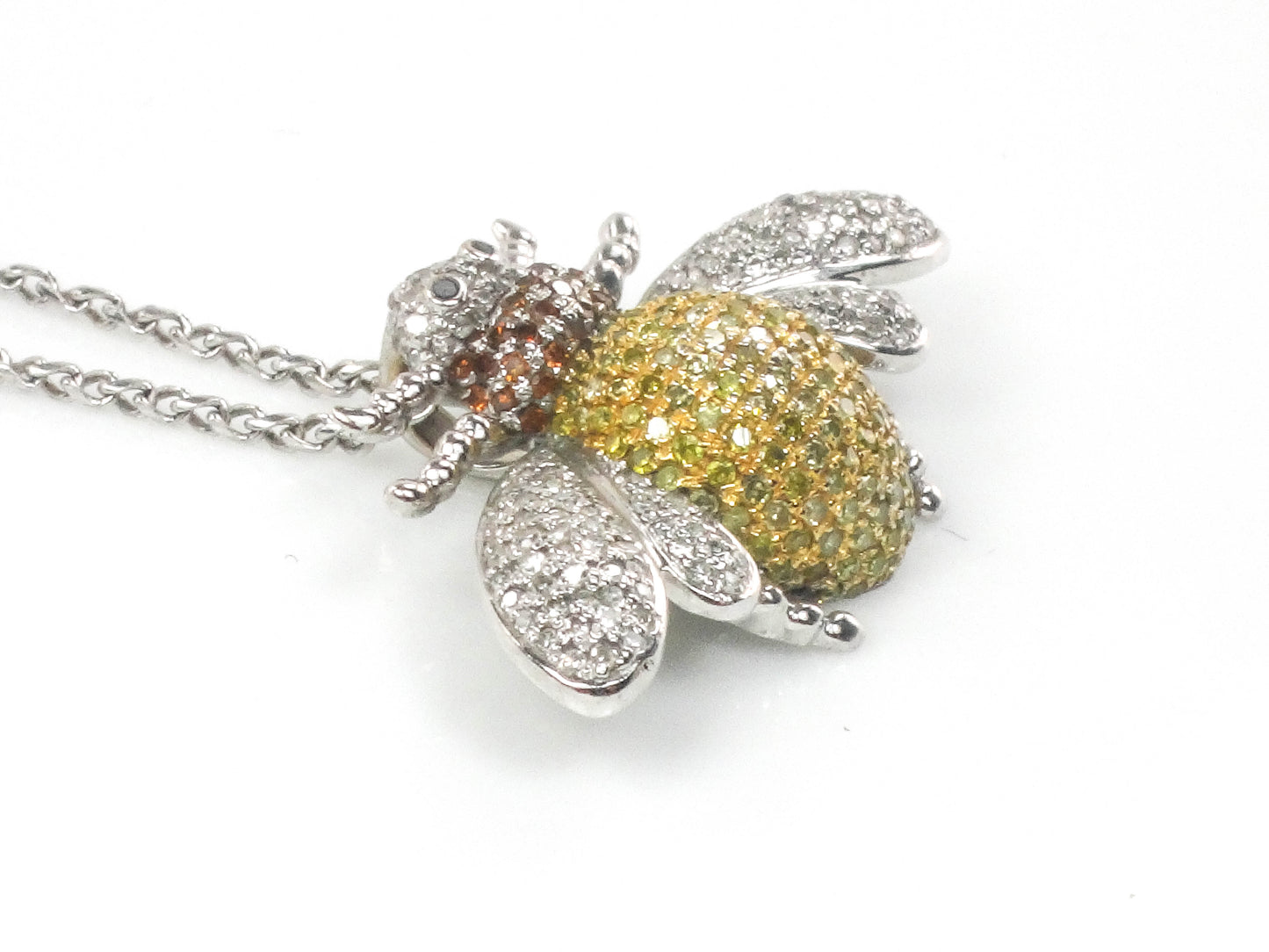 Vintage 14k Gold Diamond Bee Necklace, Large Jeweled Bumble Bee Pendant, Approx 1 Carat TDW