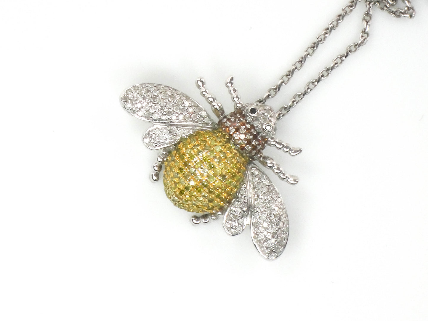 Vintage 14k Gold Diamond Bee Necklace, Large Jeweled Bumble Bee Pendant, Approx 1 Carat TDW