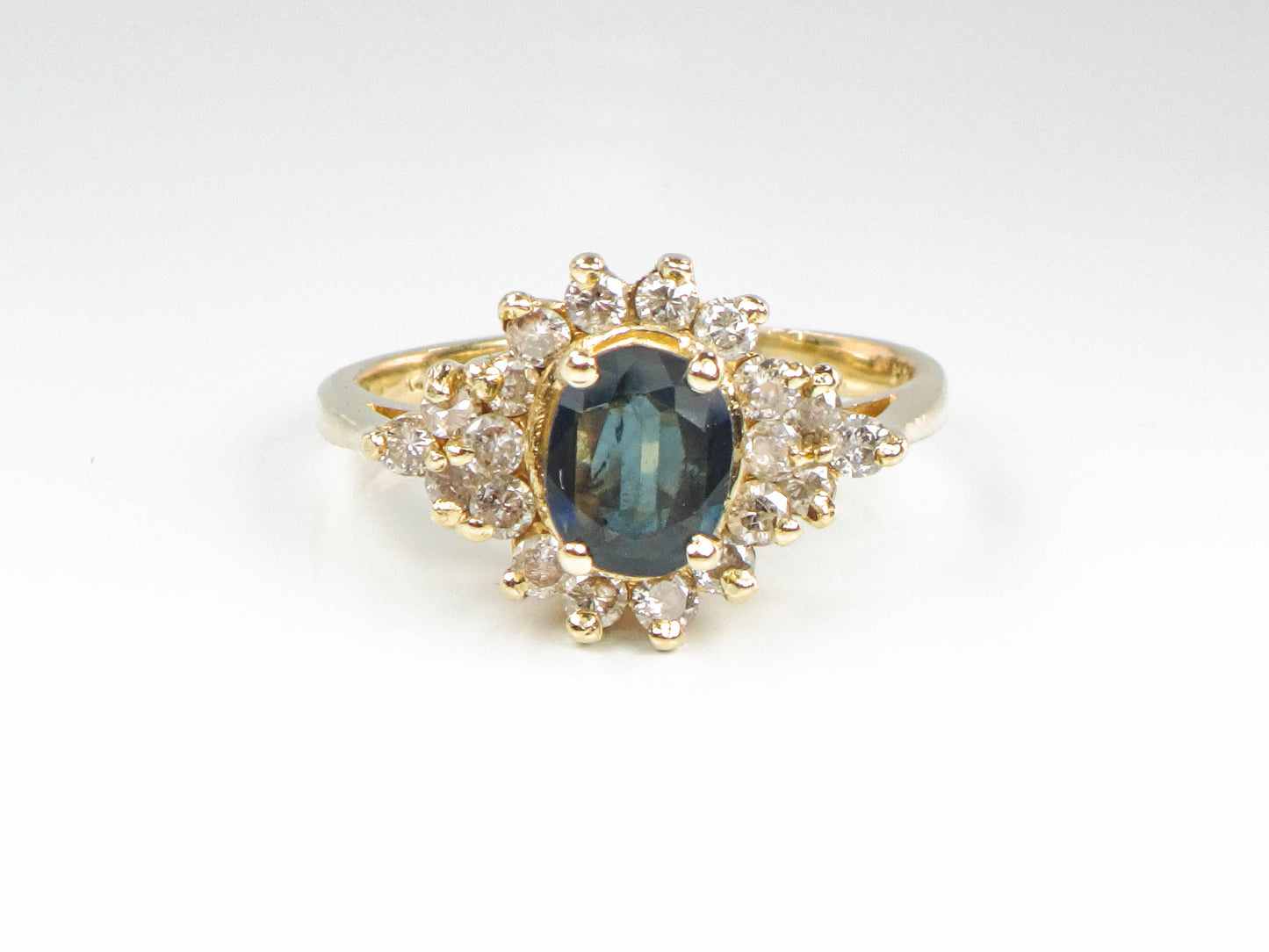 Vintage 14k Yellow Gold Natural Sapphire and Diamond Ring, September Birthstone Ring