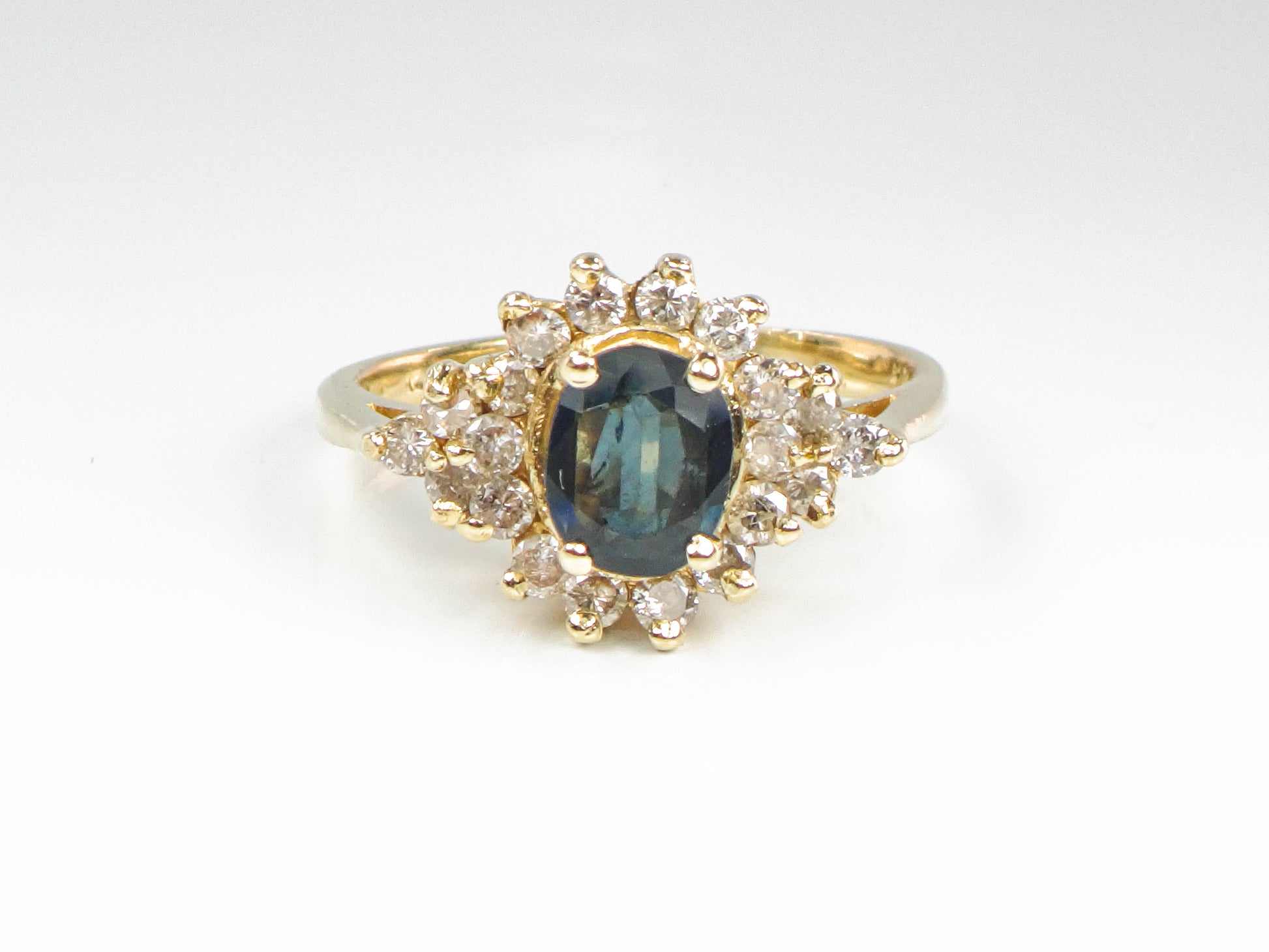Vintage 14k Yellow Gold Natural Sapphire and Diamond Ring, September Birthstone Ring