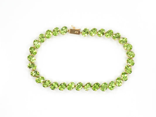 Estate 14k Yellow Gold Oval Peridot Tennis Bracelet, Green Stone Bracelet, 8"