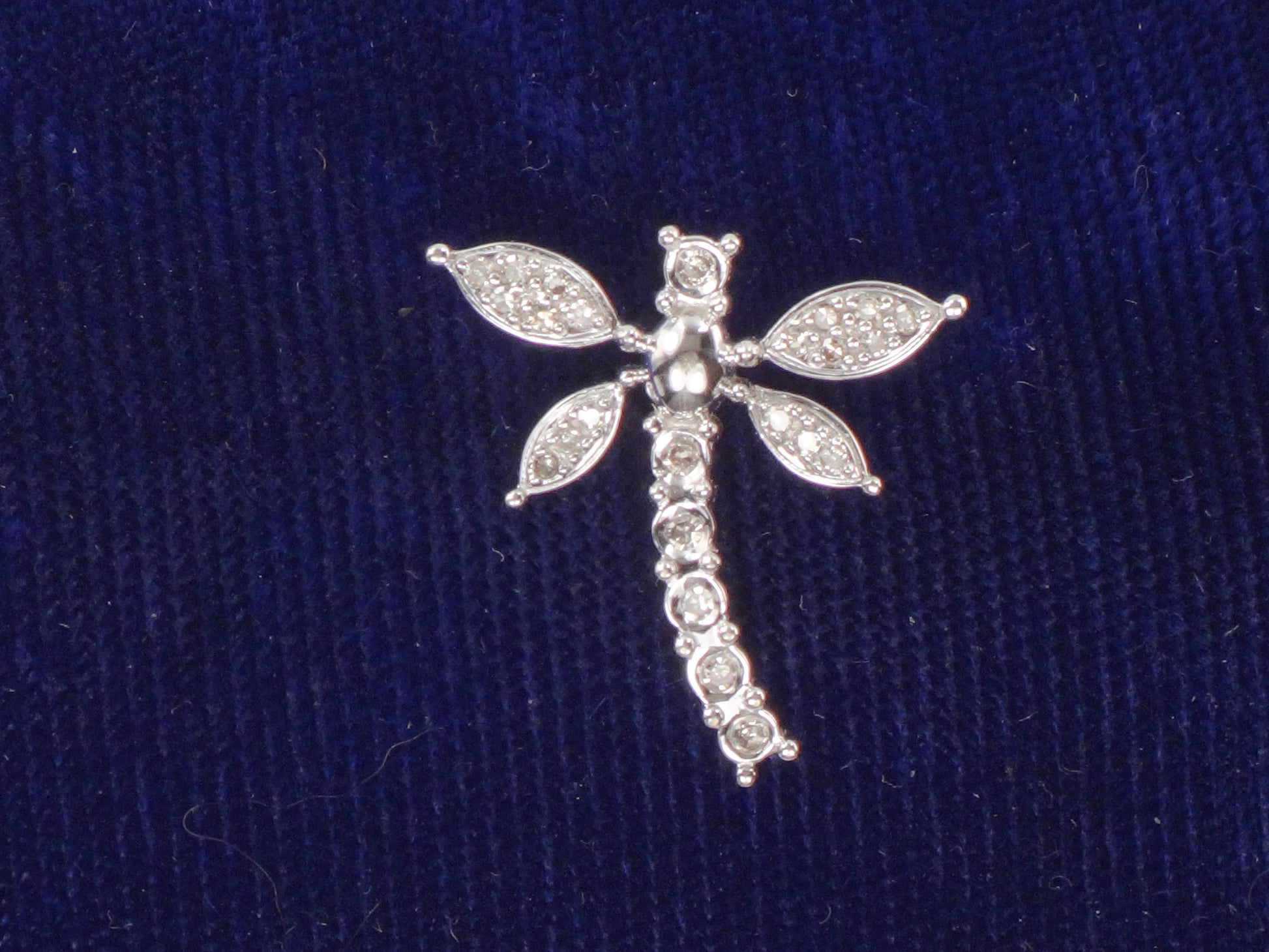 Pre-Owned 10k White Gold Diamond Dragonfly Pendant, Good Luck Pendant