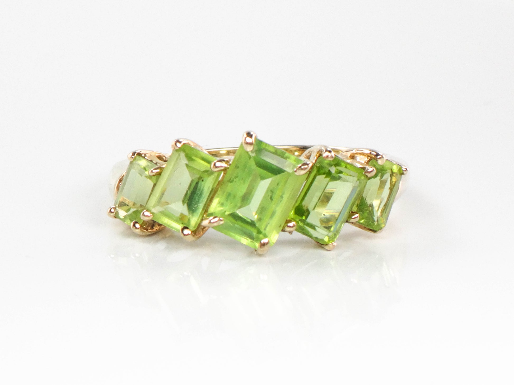 Vintage 10k Yellow Gold Rectangle Cut Peridot Ring, August Birthstone Band, Size 9.5