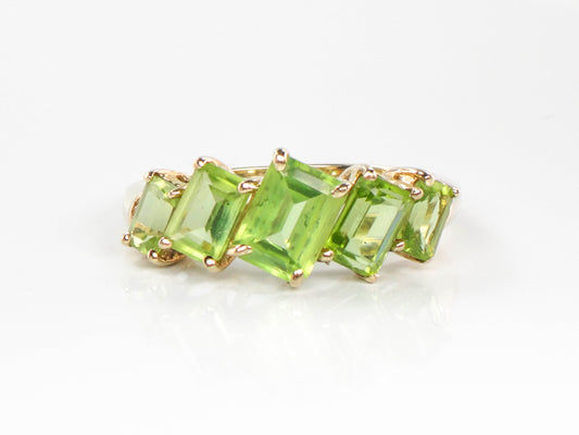 Vintage 10k Yellow Gold Rectangle Cut Peridot Ring, August Birthstone Band, Size 9.5