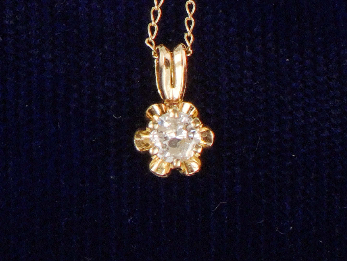 Vintage 14k Gold Round Natural Diamond Pendant Necklace, Minimalist Necklace 20"