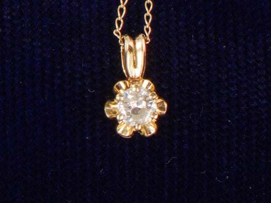 Vintage 14k Gold Round Natural Diamond Pendant Necklace, Minimalist Necklace 20"