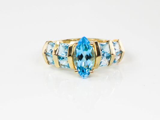 Vintage 14k Marquise Cut Blue Topaz Ring, December Birthstone Ring, Size 7.25