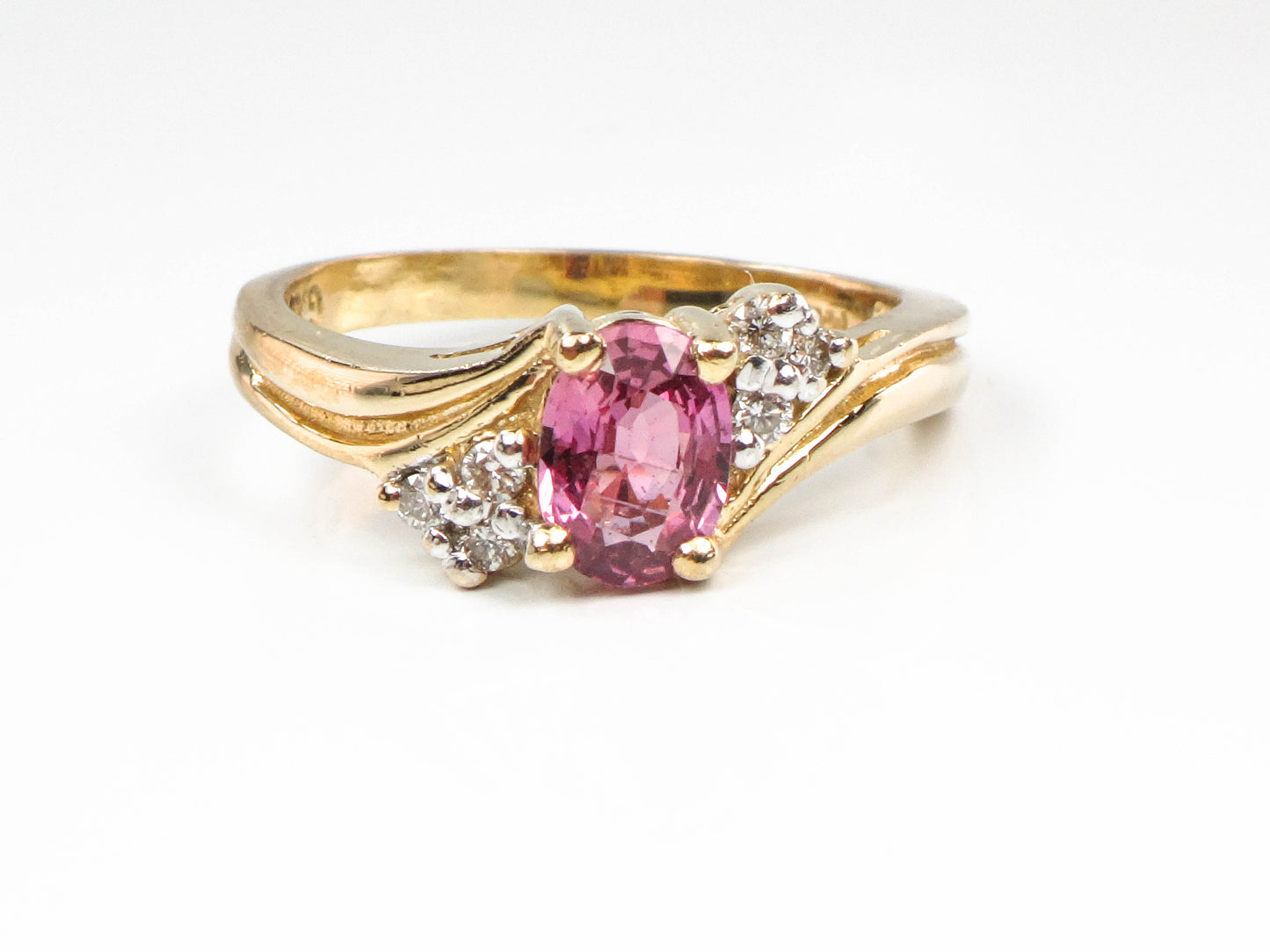 Vintage 14k Yellow Gold Pink Sapphire and Diamond Ring
