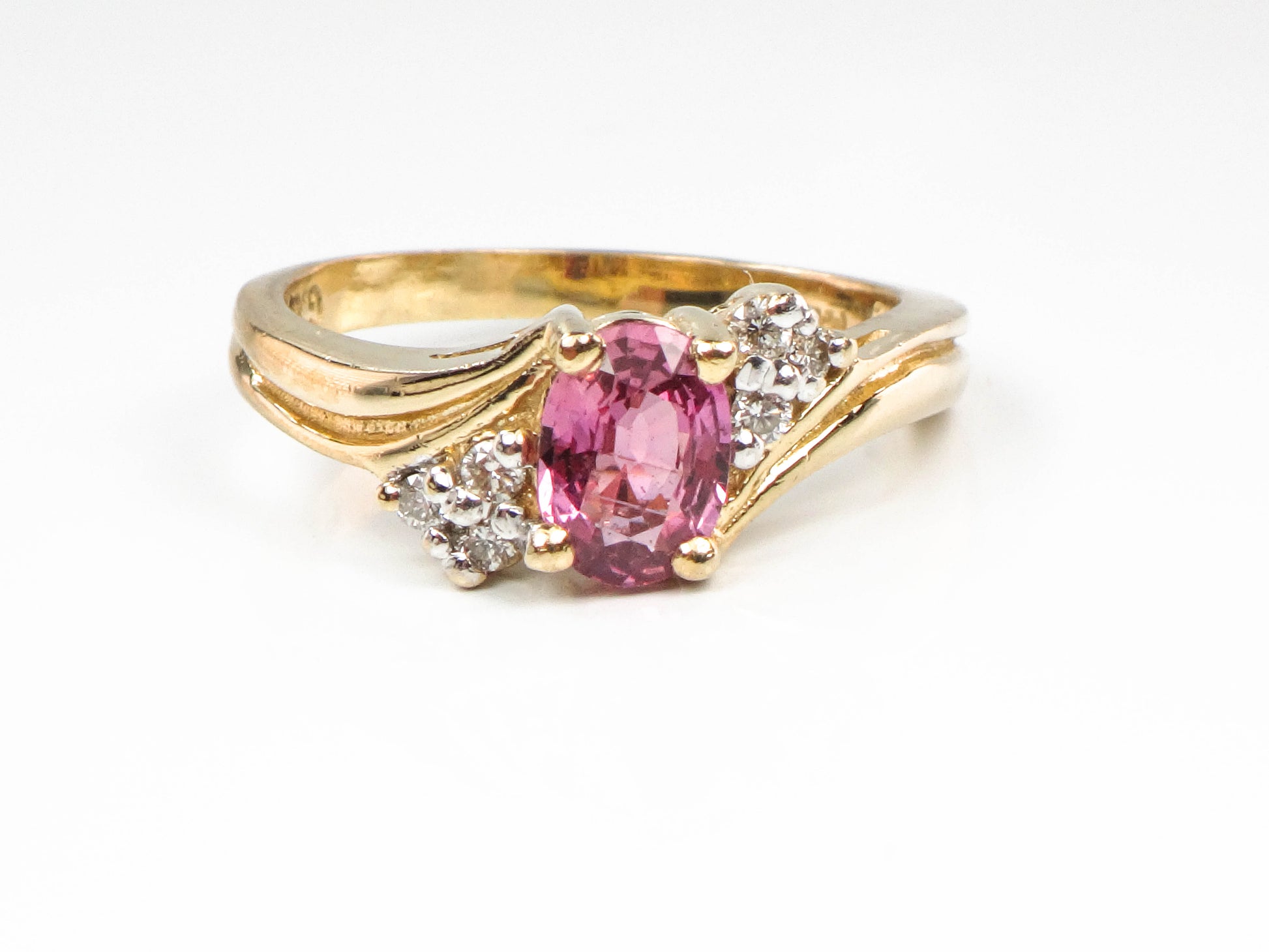 Vintage 14k Yellow Gold Pink Sapphire and Diamond Ring