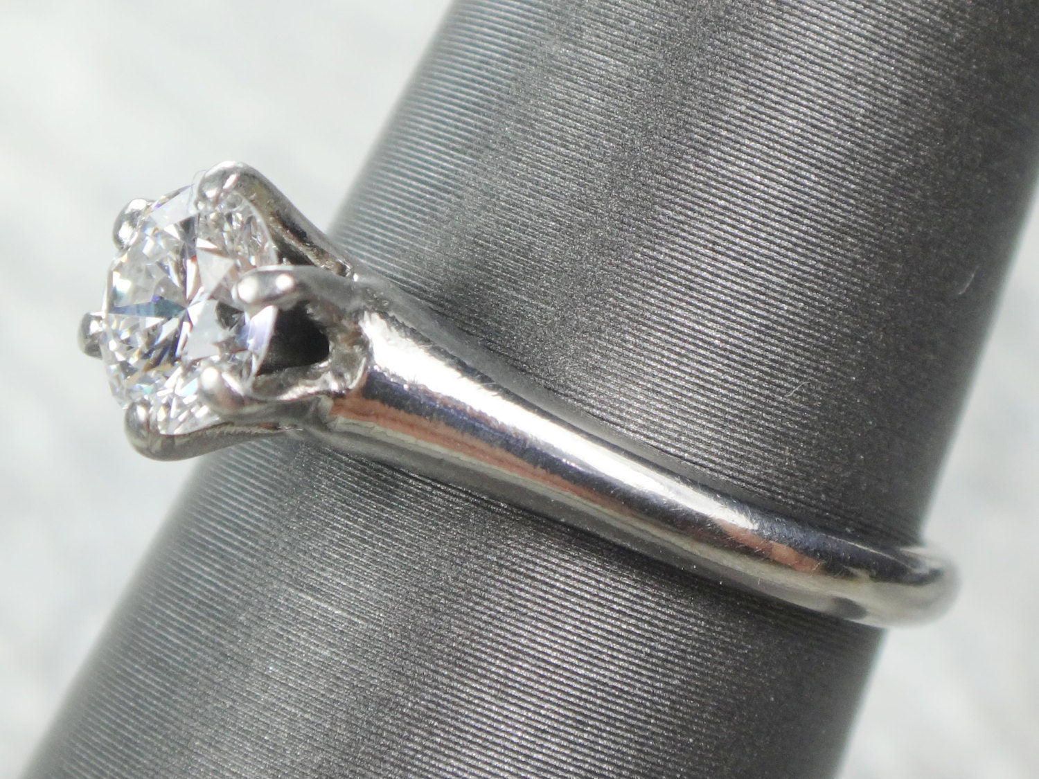 Vintage Palladium Natural Diamond Engagement Ring Round Brilliant .60 Carat Diamond Solitaire Ring