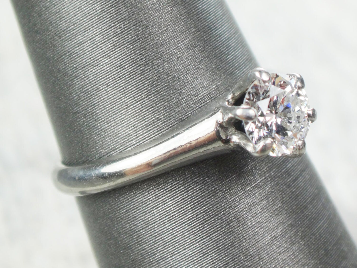Vintage Palladium Natural Diamond Engagement Ring Round Brilliant .60 Carat Diamond Solitaire Ring
