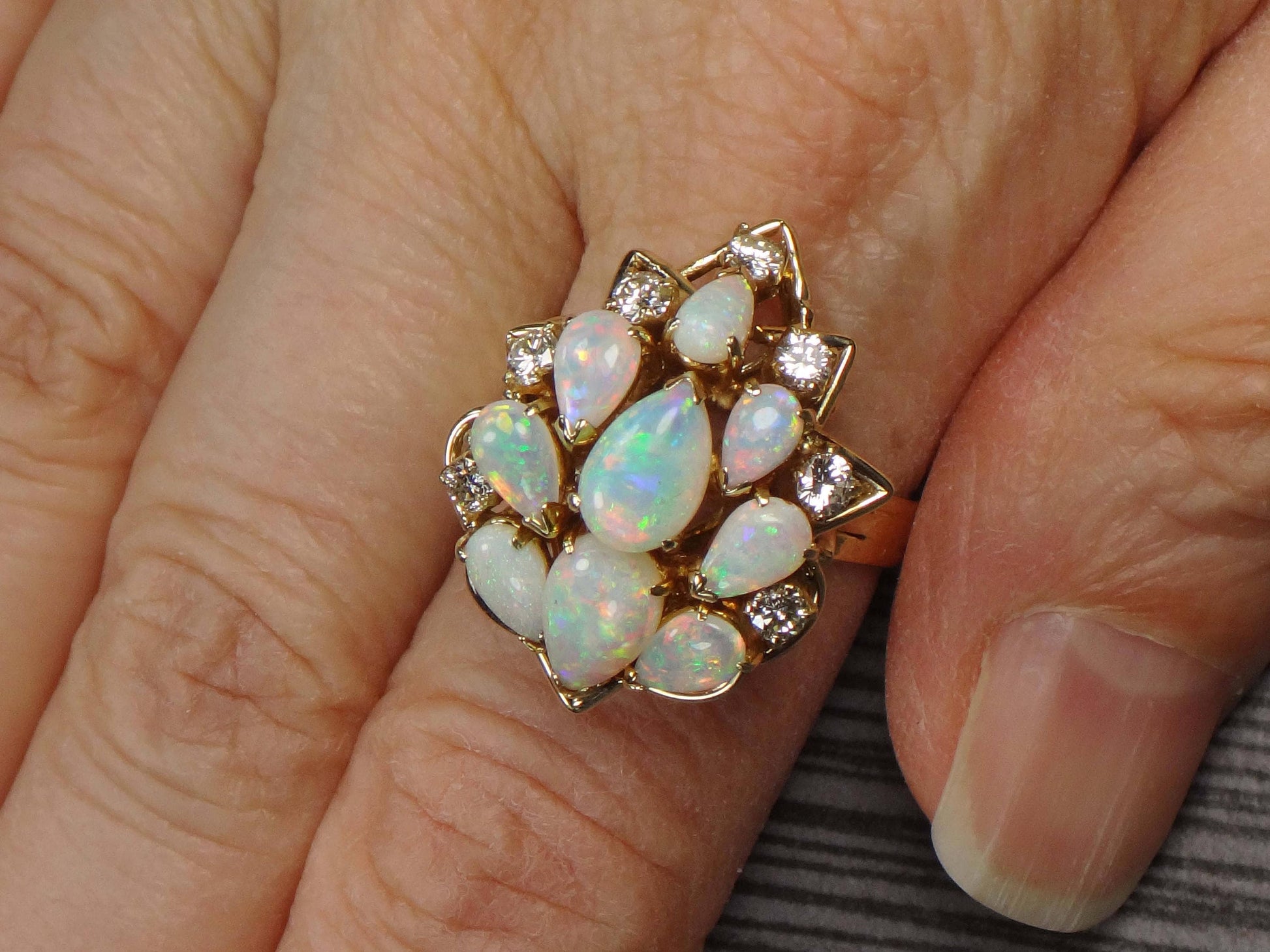 Vintage 14k Yellow Gold Australian Opal & Diamond Ring