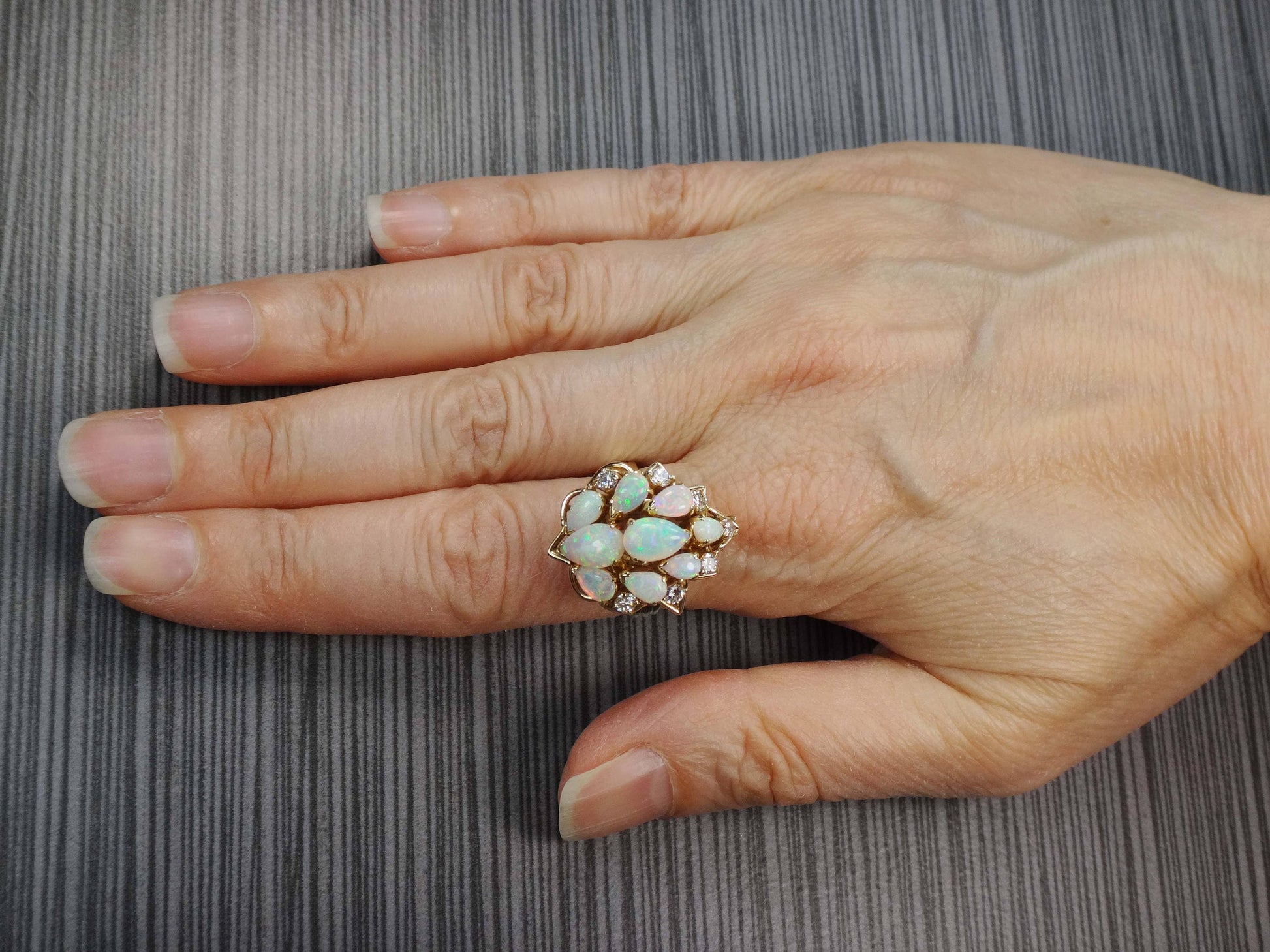 Vintage 14k Yellow Gold Australian Opal & Diamond Ring